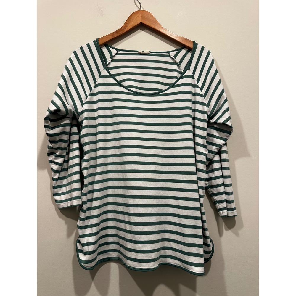Lake Pajamas Green White Striped Pima Cotton Relaxed Long Sleeve Top Loungewear
